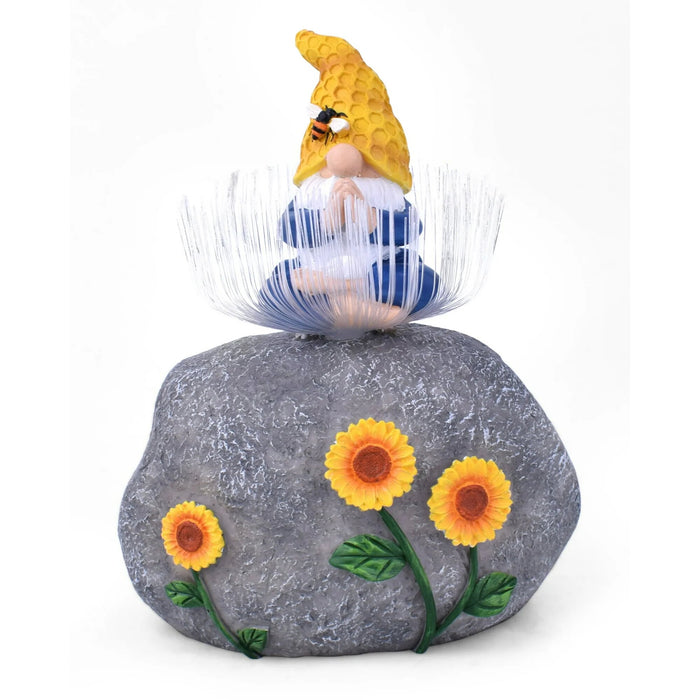 Solar LED Garden Gnome Statue Fiber Optic Lights
