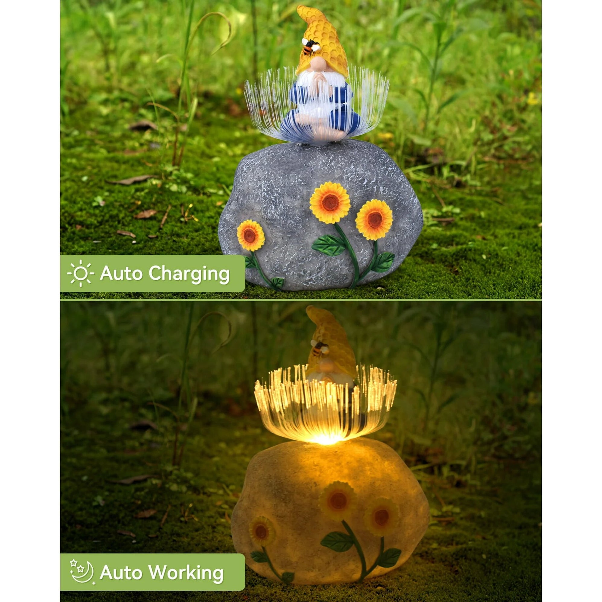 Solar LED Garden Gnome Statue Fiber Optic Lights — AvatarControls