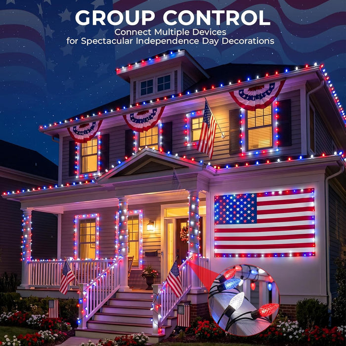 4th of July Decor Dynamic C7/C9 Strawberry Faceted Smart String Lights with Programmable RGB LED Lights App-Controlled
