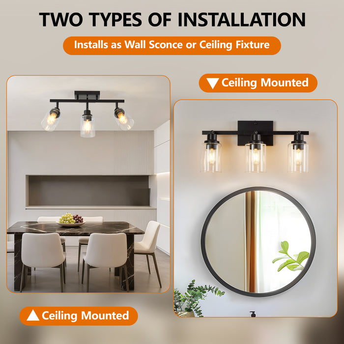 3/4/5/6 Modern Track Light Fixtures Ceiling Vanity Lights Rotatable Heads & Clear Glass Shade