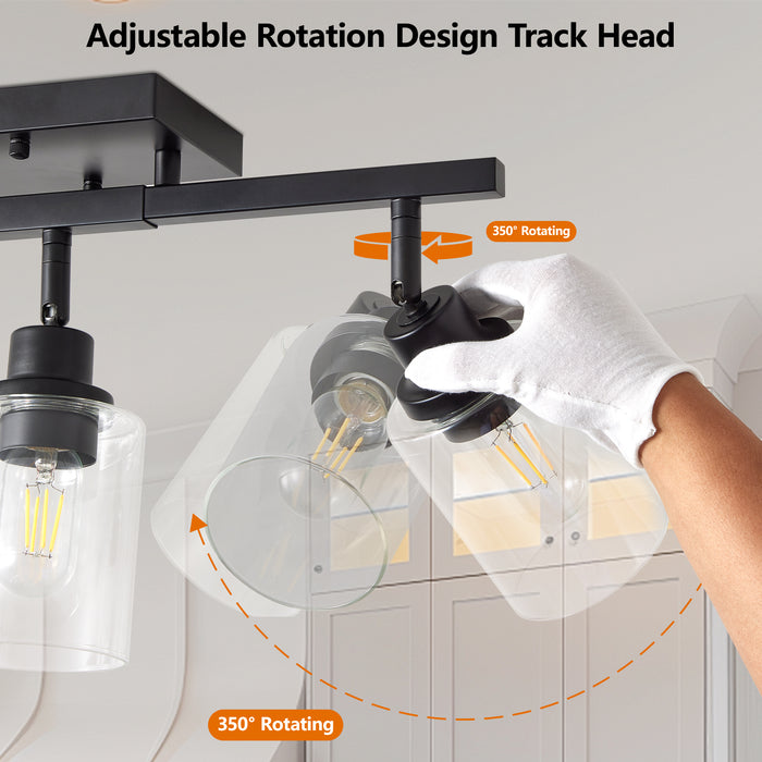 3/4/5/6 Modern Track Light Fixtures Ceiling Vanity Lights Rotatable Heads & Clear Glass Shade