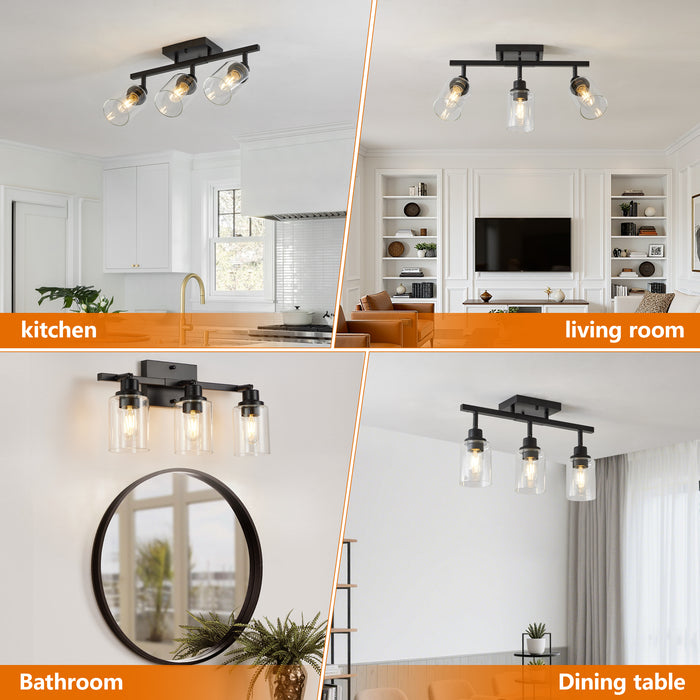 3/4/5/6 Modern Track Light Fixtures Ceiling Vanity Lights Rotatable Heads & Clear Glass Shade