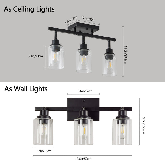 3/4/5/6 Modern Track Light Fixtures Ceiling Vanity Lights Rotatable Heads & Clear Glass Shade