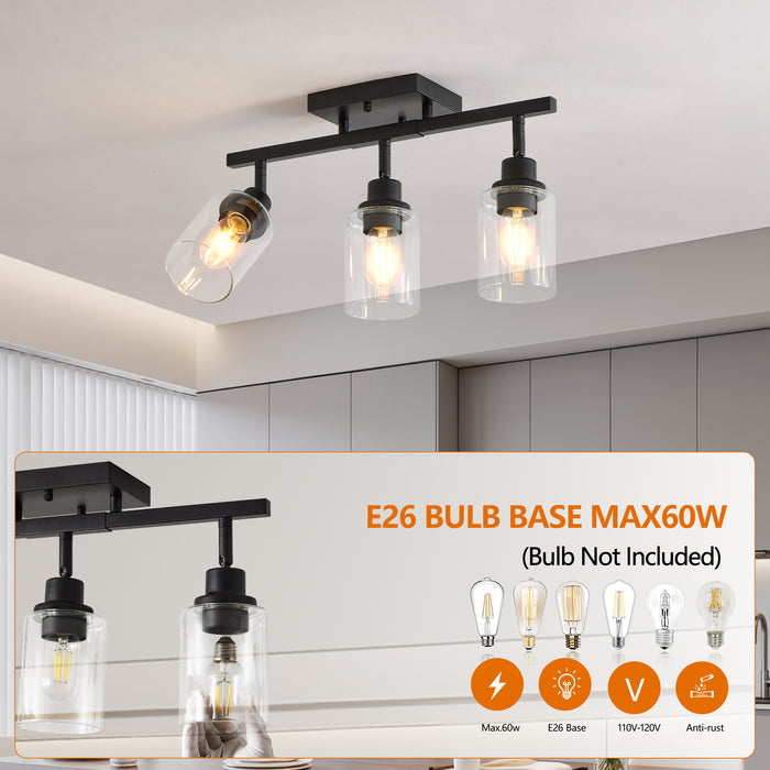 3/4/5/6 Modern Track Light Fixtures Ceiling Vanity Lights Rotatable Heads & Clear Glass Shade