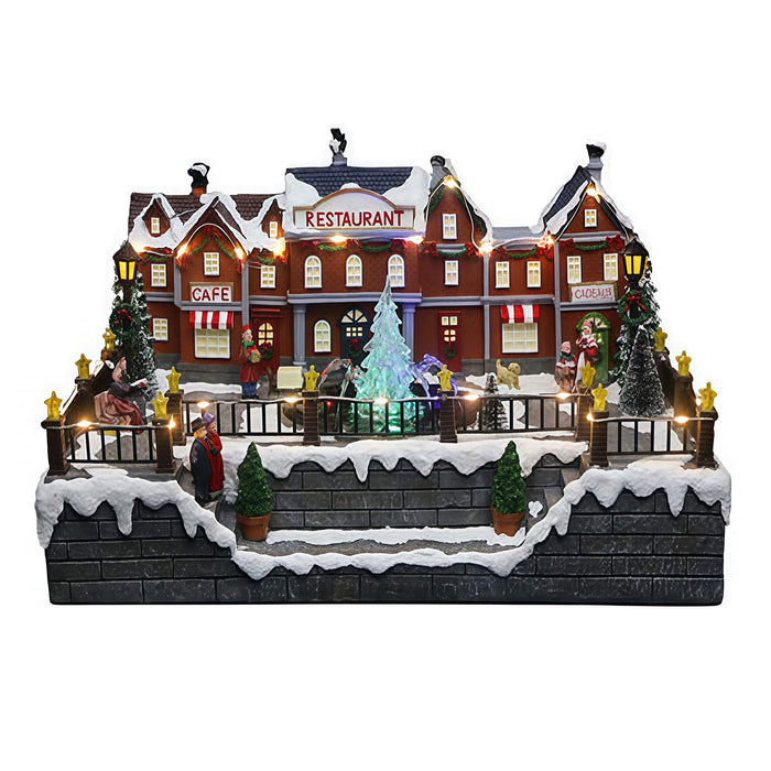 Christmas resin craft ornaments Christmas street scene with LED lights and fountain feature