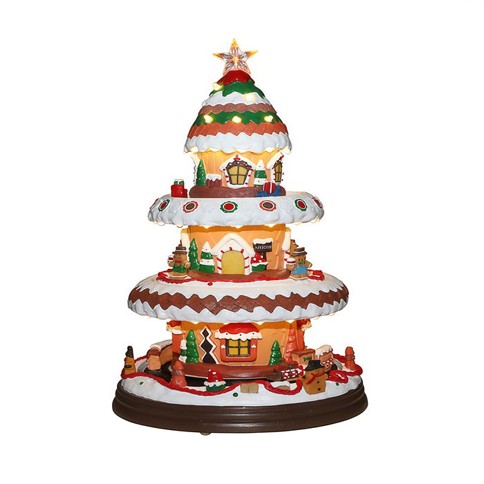 Christmas resin craft ornaments Three-storey revolving gingerbread house house with LED lights