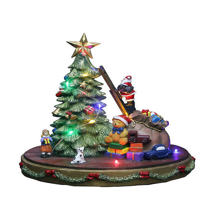 Christmas resin craft ornaments Santa Claus climbs stairs up and down to decorate christmas tree with LED lights