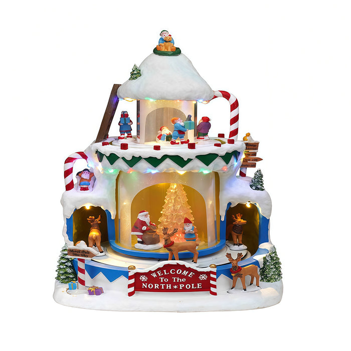 Christmas resin craft ornaments  Christmas Arctic scene with LED lights, deer and Christmas elf double rotation function
