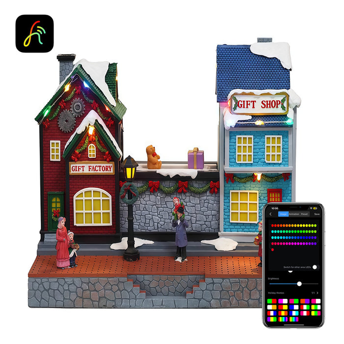 Christmas resin craft ornaments Christmas gift factory with LED light and transport belt gift rotation function