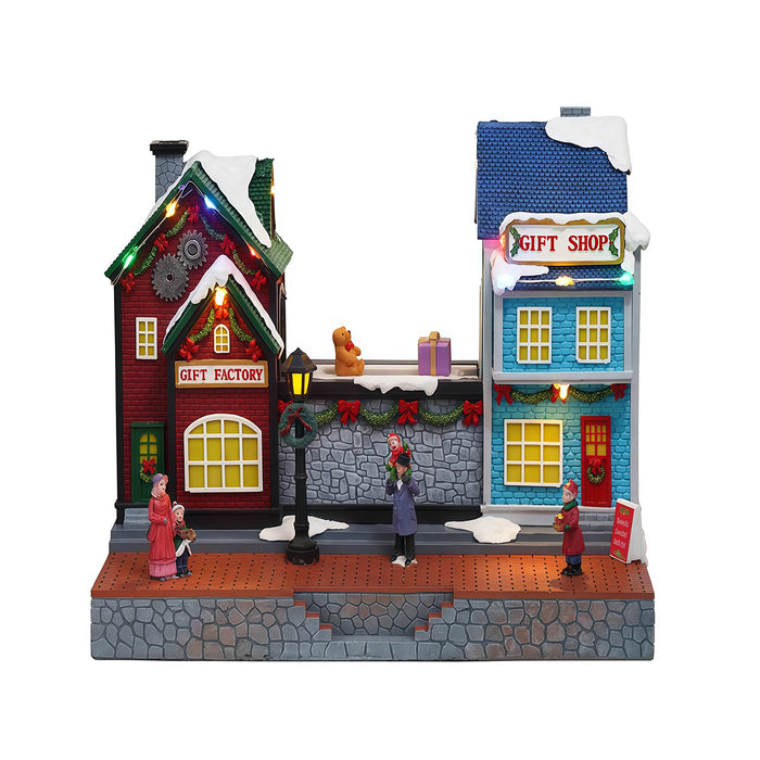 Christmas resin craft ornaments Christmas gift factory with LED light and transport belt gift rotation function