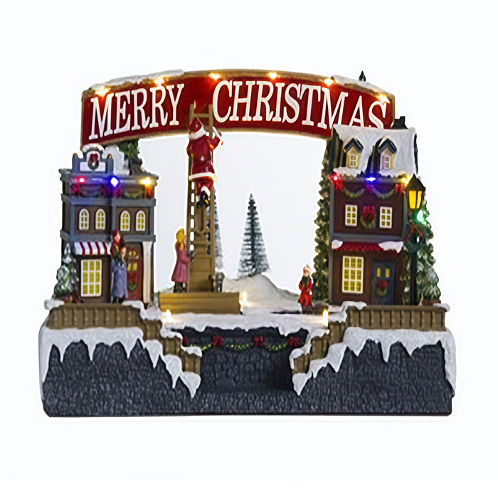 Christmas resin craft ornaments Christmas village square with LED lights Santa Claus up and down stairs function
