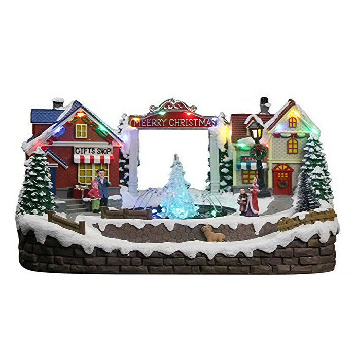 Christmas resin craft ornaments Christmas house with LED lights and fountain function