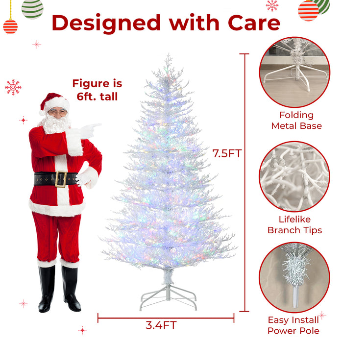 7.5ft Pre-lit White Artificial Christmas Tree with Smart Programmable LED Fairy Lights