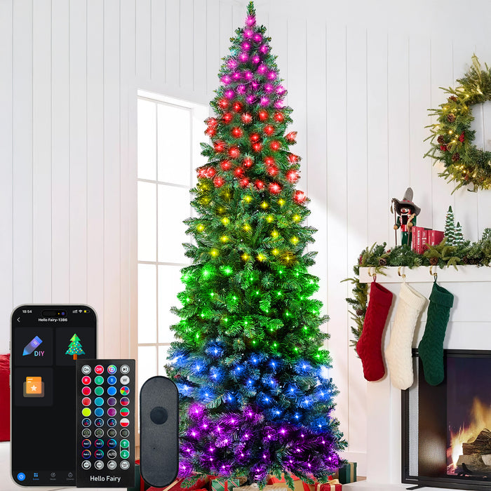 9ft Pre-lit Pencil Artificial Christmas Tree with Smart Programmable LED Fairy Lights