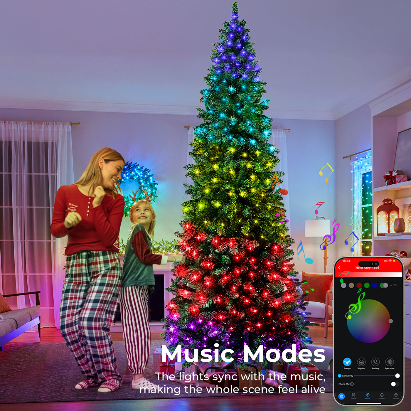 9ft Pre-lit Pencil Artificial Christmas Tree with Smart Programmable L ...