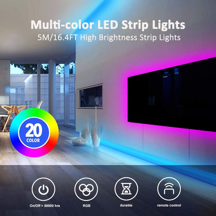 LED Strip Light RGB Multicolor with IR Remote 16.4ft/5M