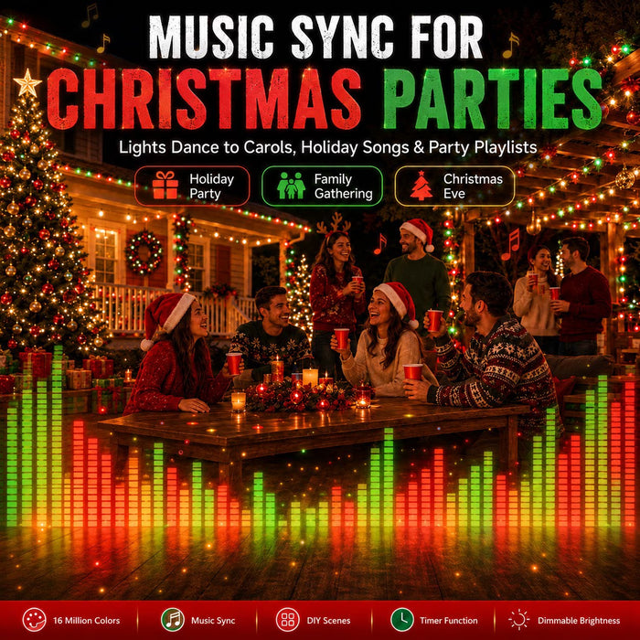 Smart String Lights RGB Color Changing Fairy Lights with APP & Remote Control Music Sync Timer Dimmable IP65 Waterproof Plug-in Lights for Indoor Outdoor Halloween christmas Party Yard
