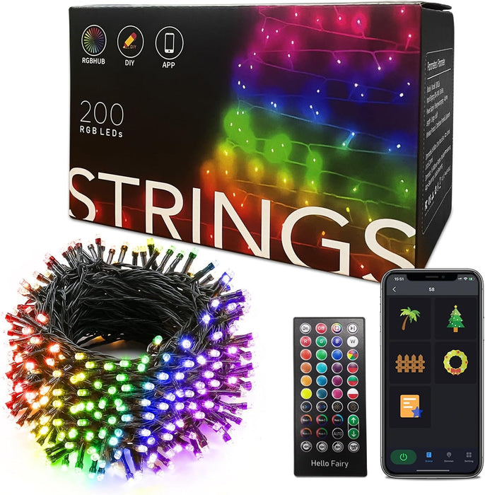 Smart String Lights RGB Color Changing Fairy Lights with APP & Remote Control Music Sync Timer Dimmable IP65 Waterproof Plug-in Lights for Indoor Outdoor Halloween christmas Party Yard