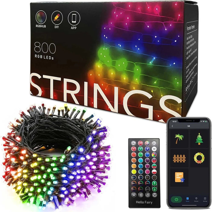 Smart String Lights RGB Color Changing Fairy Lights with APP & Remote Control Music Sync Timer Dimmable IP65 Waterproof Plug-in Lights for Indoor Outdoor Halloween christmas Party Yard