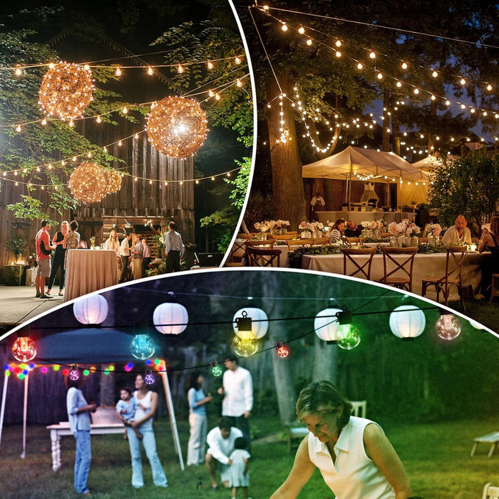 Outdoor G40 Solar String Lights Patio Lights with RGB Warm White 50ft 30Bulbs 8 Light Modes