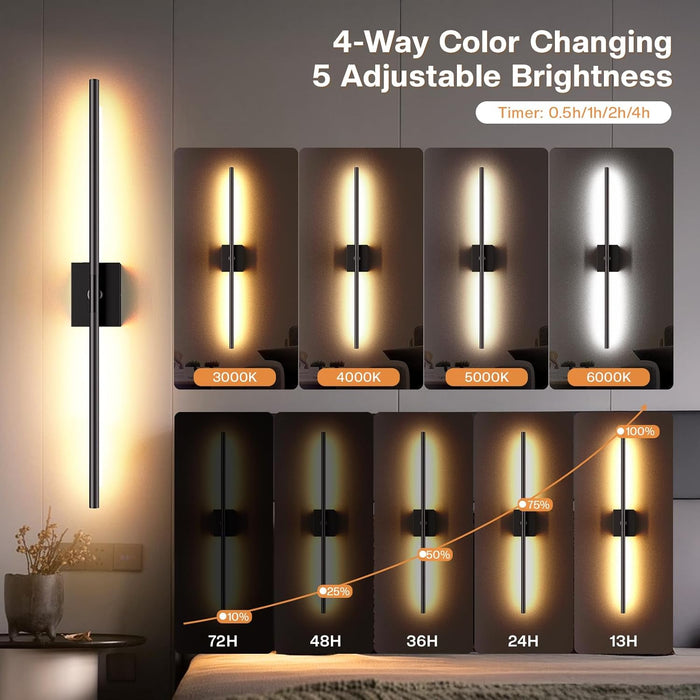 31.5" Wall Sconces Lights with Rechargeable Battery 360° Rotation 2-Pack