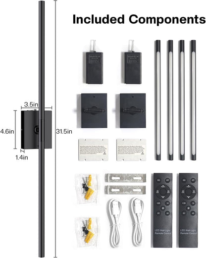 31.5" Wall Sconces Lights with Rechargeable Battery 360° Rotation 2-Pack