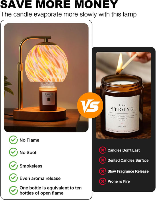 Candle Warmer Lamp with 7-Level Brighness, Adjustable Height with 2/4/8H Timer, Home Decor and Gifts for Women Mom Scented Jar - Gold