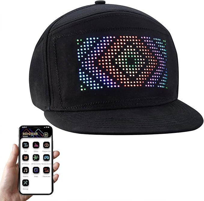 LED Hat Programmable Animated Light Baseball Cap