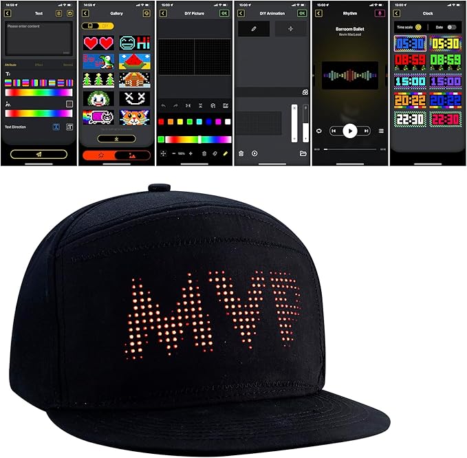 LED Hat Programmable Animated Light Baseball Cap