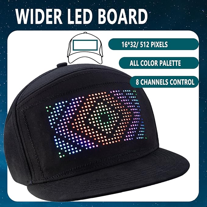 LED Hat Programmable Animated Light Baseball Cap