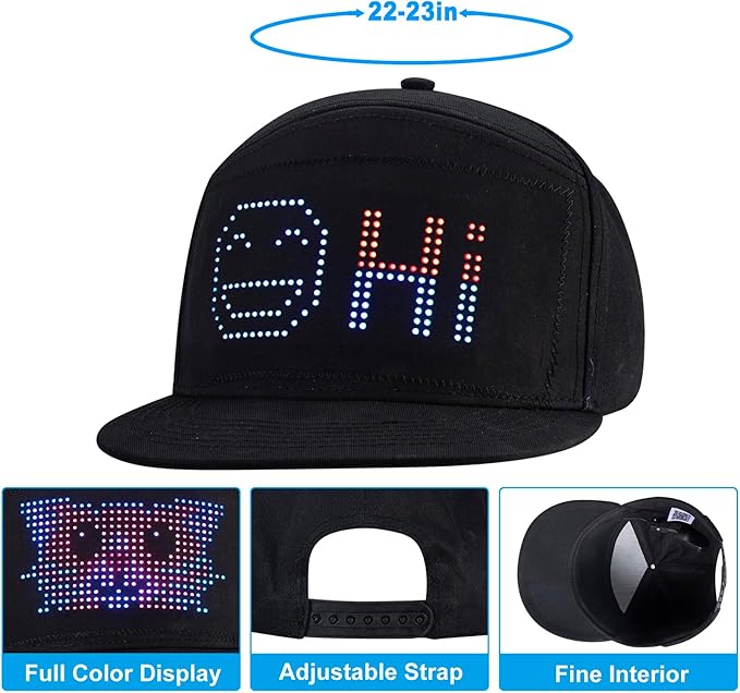 LED Hat Programmable Animated Light Baseball Cap