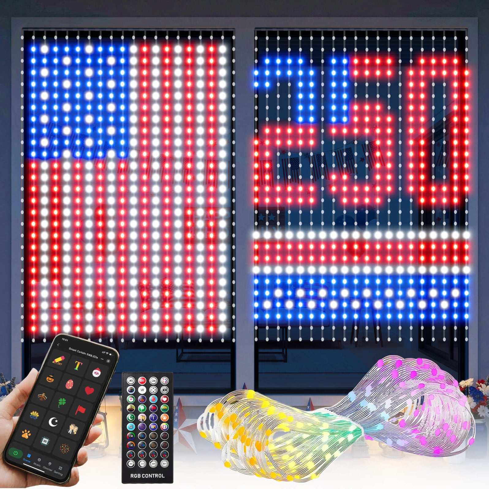 Smart Curtain Lights 540 Programmable RGBIC Fairy LED Lights 5 x 6.9ft ...