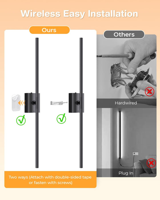 31.5" Wall Sconces Lights with Rechargeable Battery 360° Rotation 2-Pack