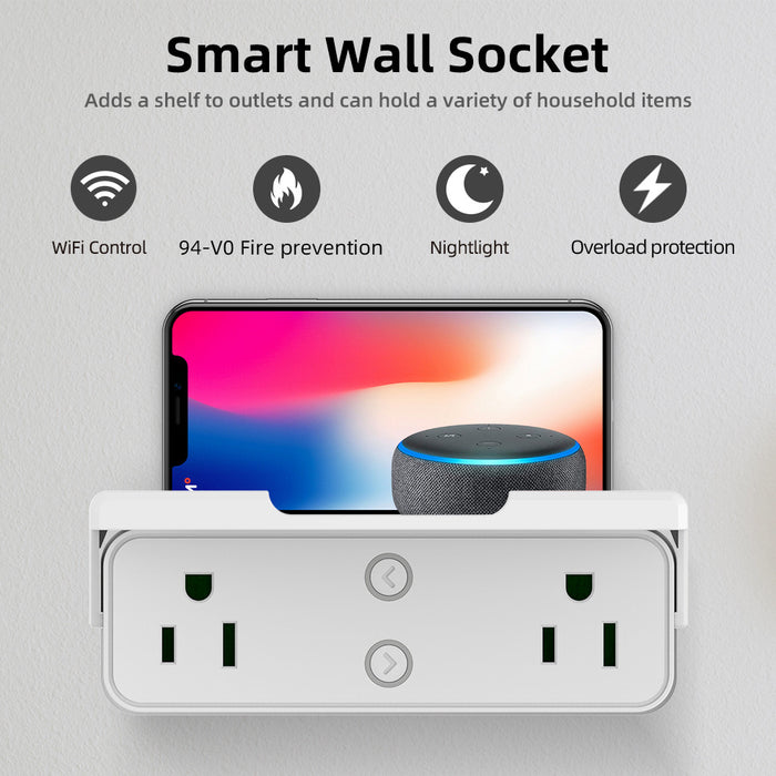 WiFi Dual Socket Smart Plug with Stand Compatile with Alexa, Google Assitant