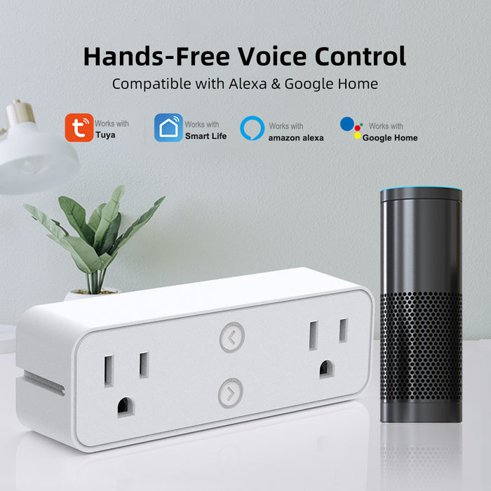 WiFi Dual Socket Smart Plug with Stand Compatile with Alexa, Google Assitant