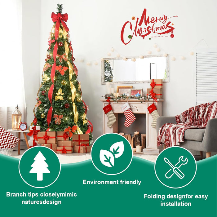 6-ft/7.5ft Prelit Collapsible Christmas Tree with Warm White Lights (Green)