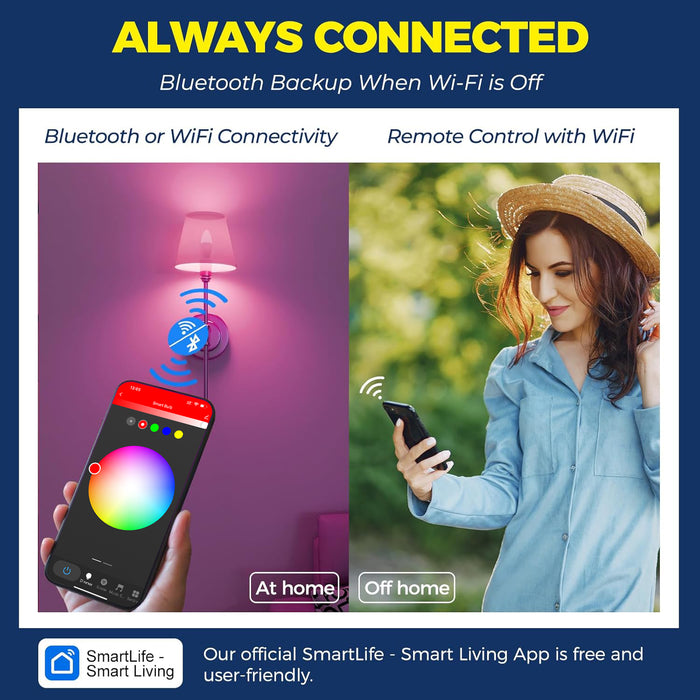 E12 C37 Candelabra Smart LED Bulbs 2.4G WiFi Connection Works with Alexa and Google Home 4-Pack