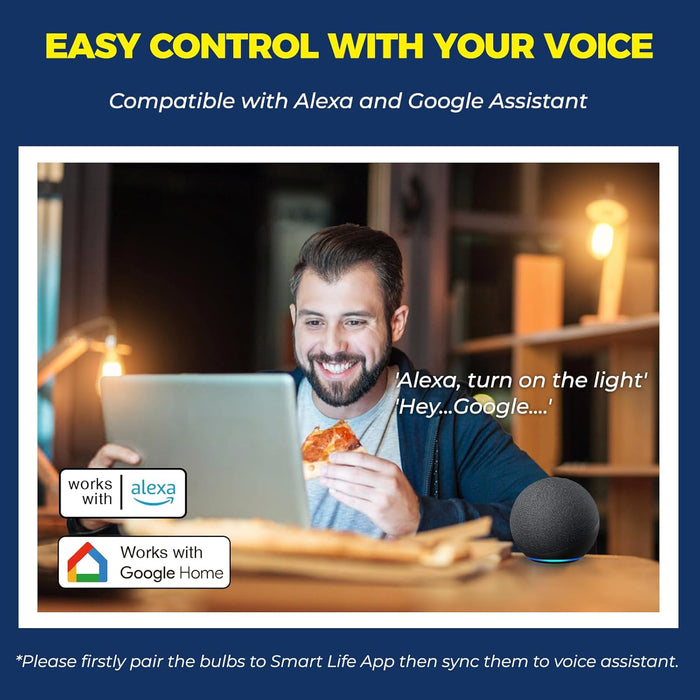 E12 C37 Candelabra Smart LED Bulbs 2.4G WiFi Connection Works with Alexa and Google Home 4-Pack