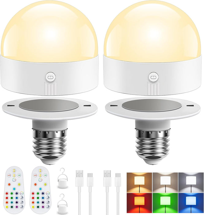 E26 Rechargeable Light Bulb with Remote and Timer RGB Warm Cool White Color