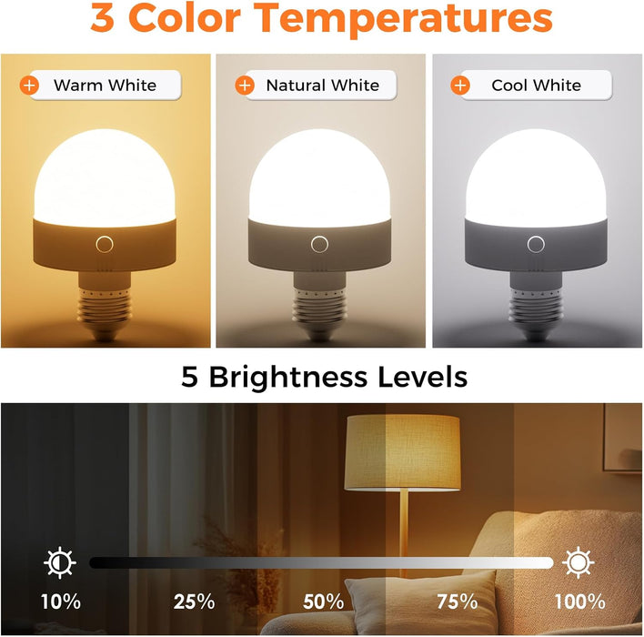 E26 Rechargeable Light Bulb with Remote and Timer RGB Warm Cool White Color