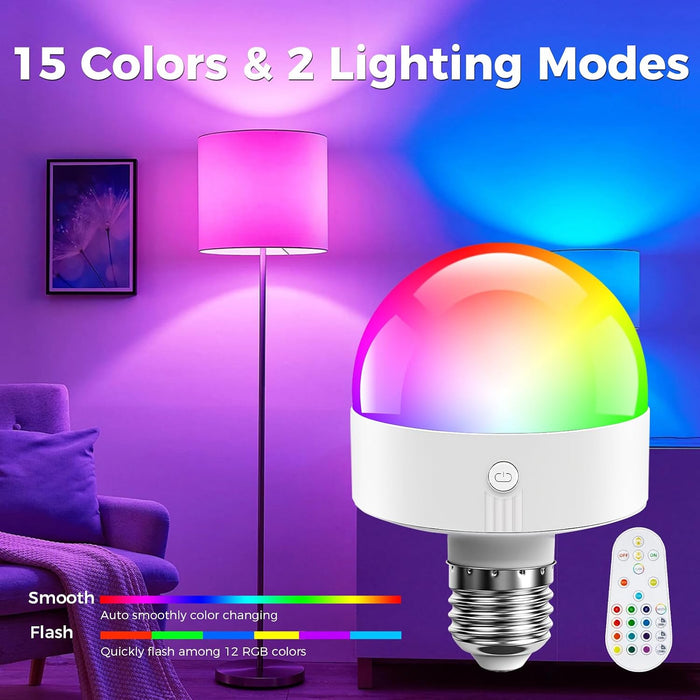 E26 Rechargeable Light Bulb with Remote and Timer RGB Warm Cool White Color