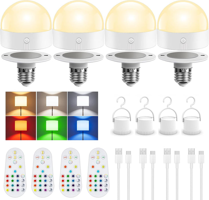 E26 Rechargeable Light Bulb with Remote and Timer RGB Warm Cool White Color