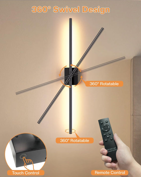 31.5" Wall Sconces Lights with Rechargeable Battery 360° Rotation 2-Pack