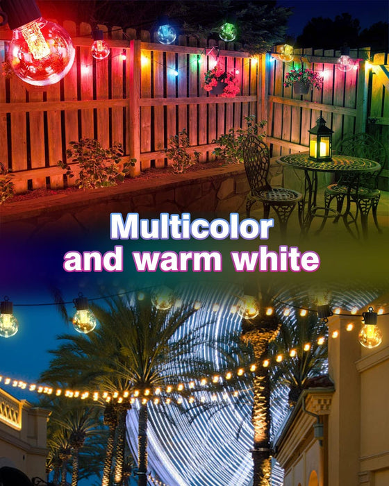 Solar String Lights Outdoor Warm White & Multicolor Hanging Lights G40 Globe 50FT 25LEDs