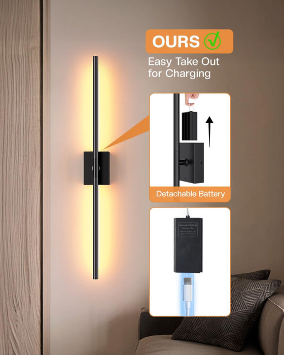 31.5" Wall Sconces Lights with Rechargeable Battery 360° Rotation 2-Pack