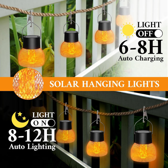 Metal Waterproof Flickering Flame Hanging Solar Lanterns