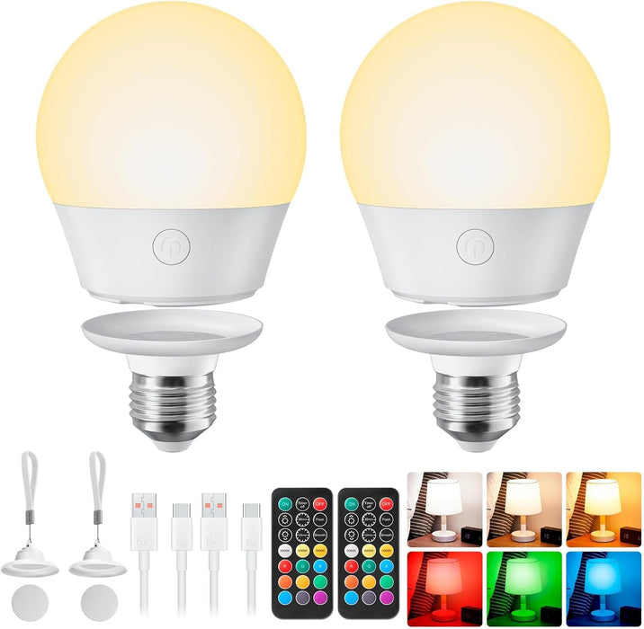 E26/E27 Rechargeable Light Bulb with Remote and Timer 2 Pack