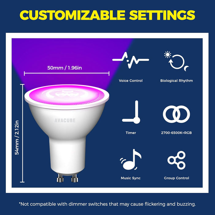 GU10 Smart LED Bulbs 2.4G WiFi Connection Works with Alexa and Google Home 4-Pack