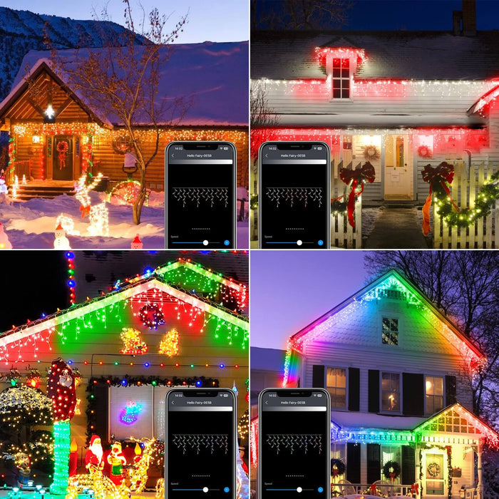 Programmable Smart RGBIC Icicle Christmas Decoration Lights 33FT/66FT/99FT