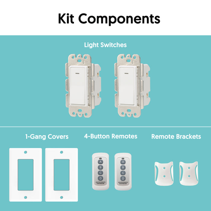 In-wall Single Pole Light Switch Remote Kit No Wi-Fi or App Needed 2-Pack